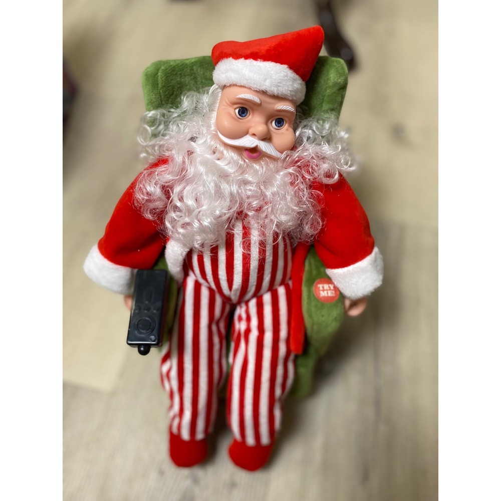 Mr Christmas Rocking Santa Animated Figure Green Chair Vintage 80's 90's Works